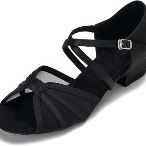Women Latin Salsa Ballroom Dance Shoes Low Heel 1.5 Inch Suede Sole